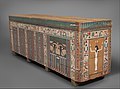 Image 42Coffin of Khnumnakht in 12th dynasty style, with palace facade, columns of inscriptions, and two Wedjat eyes (from Ancient Egypt)