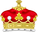 Illustration of a coronet shown from the side with three strawberry leaves and two silver balls visible