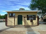 The restored historic Morcomb's Service Station. The property was restored by the Glendale Historical Society in 2013. It is located within the Myrtle Avenue Residential Historic District which is listed in the National Register of Historic Places ref: 08001345.