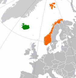 Map indicating locations of Iceland and Norway