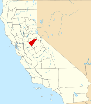 Map of California highlighting Calaveras County