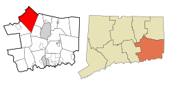 Lebanon's location within New London County and Connecticut