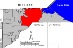 Location of Toledo within Lucas County, Ohio.