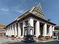 Thai-Chinese Ubosot rebuilt in King Rama III period, single front roof, without Chofas located at Wat Ratchaorasaram, Bangkok