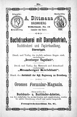 Advertising for Dittmann printhouse, 1890