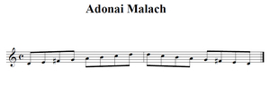 a visual representation of the Adona Malach scale D, E, F♯, G, A, B, C, D