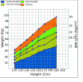 Simplified Body mass index graph in SI units