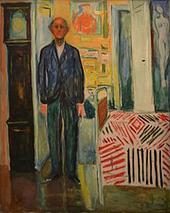 Self-Portrait. Between the Clock and the Bed. c. 1940–1943, Munch Museum, Oslo