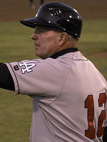 An man in a gray baseball jersey and black batting helmet