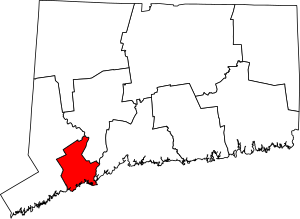 Map of Connecticut highlighting Greater Bridgeport Planning Region
