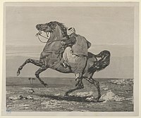 Eugène Delacroix, Turk Mounting His Horse, 1824, aquatint only.