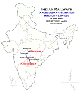 (Kacheguda - Narkher) Intercity Express Route map