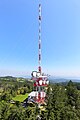 The Sendeturm Jauerling is a partially guyed 141 meter tower built in 1958, consisting of a 35-metre-high free-standing steel framework tower, which carries a 106 meter guyed steel tube mast on the top