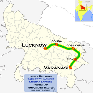 Krishak Express (Lucknow - Varanasi) route map