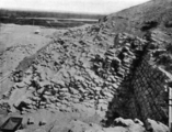 Nearly vertical masonry of mud-brick of the layer pyramid, looking east 1910.