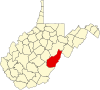 標示出波卡洪塔斯郡位置的地圖