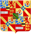 The coat of arms used by Maurice showing the county of Moers (top left center and bottom right center) and his mother's arms of Saxony (center) [1][34][35]