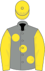 Grey, large Yellow spots, sleeves and cap