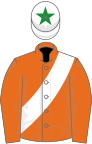 Orange, white sash, white cap, green star