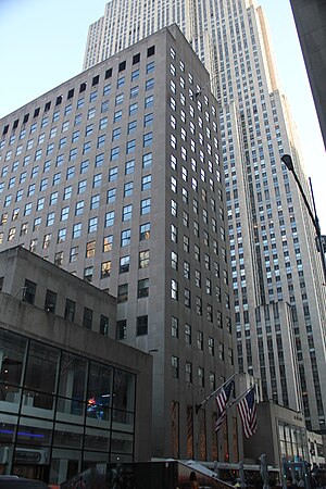 10 Rockefeller Plaza as seen in 2022; 30 Rockefeller Plaza is in the background
