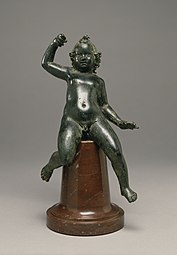 Figure of wingless Eros; 20–60 AD; cast bronze and silver inlay; 17.2 × 9.5 × 6.8 cm; Walters Art Museum