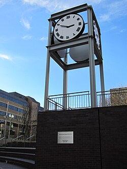 The plaza's Debbie Murdock Memorial Clock Tower, 2012
