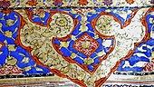 Example of an elaborately decorated border of a Sikh illuminated manuscript from a 17th century Guru Granth Sahib manuscript kept at Gurdwara Mattan Sahib in Martand, Kashmir, India. It is known as the Sunehri bir (golden corpus)