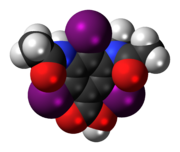 Space-filling model of the metrizoic acid molecule