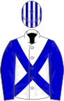 White, blue cross-belts and sleeves, striped cap