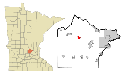 梅普尔莱克在赖特县及明尼苏达州的位置（以红色标示）