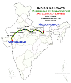 (Ahmedabad–Muzaffarpur) Jan Sadharan Express route map