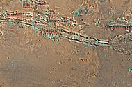 Map of Coprates quadrangle showing details of Valles Marineris, the largest canyon system in the solar system. Some of the canyons may have once been filled with water.