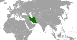 Map indicating locations of Iran and Armenia