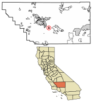 Location of Arvin in Kern County, California.