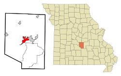 韦恩斯维尔在普瓦斯基县及密苏里州的位置（以红色标示）