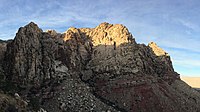 Monument Peak as seen from bottom of the Frogland Buttress in the Whisky Peak, Black Velvet Canyon, Red Rock Canyon National Conservation Area.