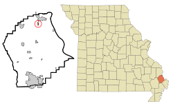 凯尔索在斯科特县及密苏里州的位置（以红色标示）