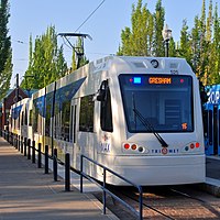 Type 5 LRVs laying over on the Blue Line in Hillsboro, May 2015