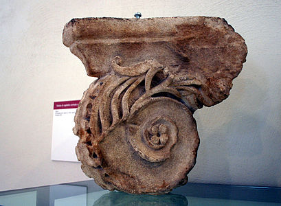 Roman volute of an Ionic capital, 1st century BC or AD, unknown stone, Antiquarium di Milano, Milan, Italy