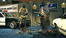 The weapons and clothing used by Phillips and Mătăsăreanu pictured in 2011 at the Los Angeles Police Museum