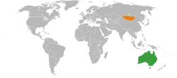 Map indicating locations of Australia and Mongolia
