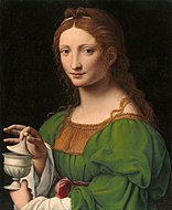 贝尔纳尔迪诺·路易尼（英语：Bernardino Luini）的《抹大拉的玛利亚》（The Magdalen），58.8 × 47.8cm，约作于1525年，来自山缪·亨利·卡瑞斯的收藏。[28]