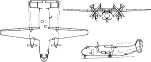 Orthographically projected diagram of the C-2A Greyhound.