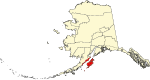标示出科迪亚克岛自治市镇Borough位置的地图