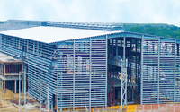 Steel mill with laced columns in Bangladesh.