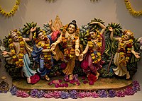 Pancha Tattva deities installed on a Vaishnava altar. From left to right: Advaita Acharya, Nityananda, Chaitanya, Gadadhara Pandita, Srivasa.