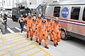STS-117 crewmembers head for the astrovan