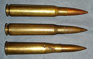 13.2 mm cartridges top to bottom: 13.2×99mm Hotchkiss Long 13.2×96mm Hotchkiss Short 13.2×92mmSR Mauser TuF