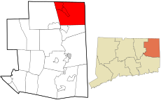Thompson's location within Windham County and Connecticut