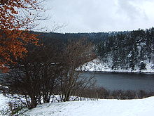 Lake Saint-Genest-Malifaux on the River Semene in winter